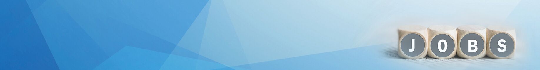 Blaue Hintergrundgrafik mit Buchstabenwürfeln 'Jobs'.