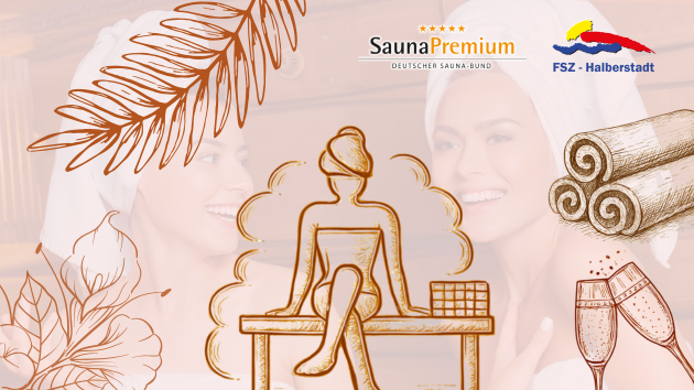 Grafik: Entspannung in der Sauna mit dekorativen Elementen.