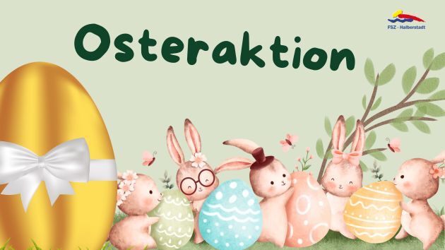 Niedliche Osterhasen mit Eiern und goldenem Ei mit Schleife.