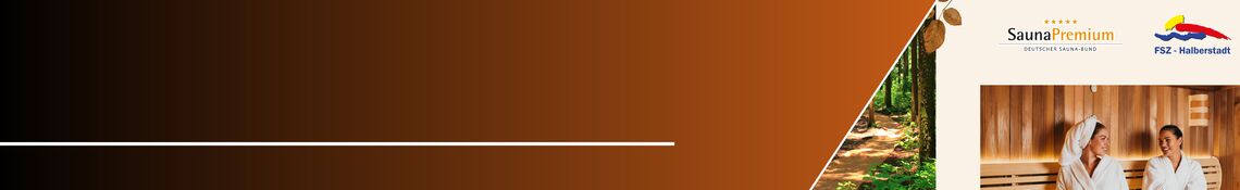 Saunabesuch mit FSZ-Logo und Waldpfad im Hintergrund.