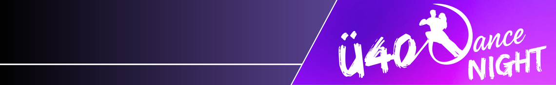 Ü40 Dance Night Logo in lila mit Tänzer-Silhouette.