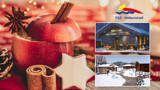 Adventlich dekorierter Tisch mit Apfel und Zimtrolle.